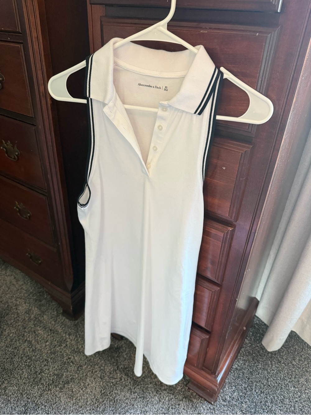 Abercrombie & Fitch White Sleeveless Polo Tank with Black Trim Details